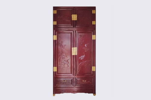 泉港高端中式家居装修深红色纯实木衣柜